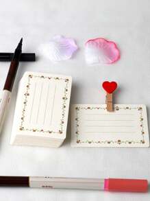 20pcs Rounded Corner Blank Diy Card, Thick Paper Word & Flower Pattern Card For Graffiti, White Kraft Paper Small Card