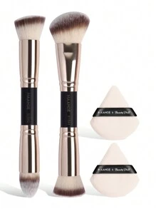 MAANGE 4Pcs Professional Makeup Brush Set With 2pcs Makeup Brush Set &2pcs Loose Powder Puff,Double Head Soft Foundation Brush,Blush Brush,Powder Brush,Concealer Brush,Contour Brush,Makeup Brush With Soft Fiber For Easy Carrying,Brush For Travel,Gift For Women&Girls - 黑色 - 查看 11