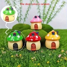 Set Of 4pcs Resin Mushroom House Castle Decoration: Potted Moss Green Small Landscape DIY Ornaments - Perfect For Party And Holiday Decorations