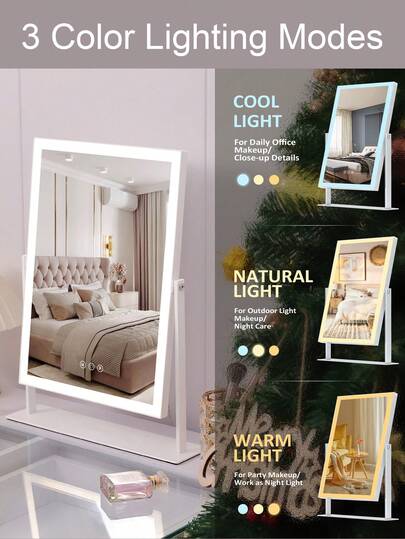 FENCHILIN 30 Cm 41 Adjustable Verlichting Makeup Spiegel LED Lights Mirror, Illuminated Tabletop Slimme Touch Operation Beautiful Rooms Bedrooms, Removable 10x Magnifying view 7