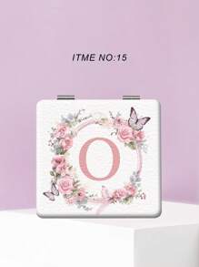 1pc Romantic Floral & Letter Print Foldable Lightweight Compact Handheld Mirror, Silver Nano Electroplated Frame, Suitable For Various Occasions, Portable Square Design,Makeup,Cheap,Room Decor,Vanity,Travel,Bedroom,Makeup Accessories,Mirror,Vanity Mirror,Mini Mirror,Compact Mirror,Mirror Small,Hand Mirror