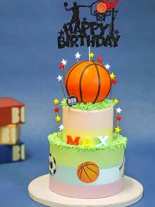 1Pc Basketball Happy Birthday Cake Topper Glitter Basketball Sports Theme Birthday Cake Pick For Basketball Theme Baby Shower Birthday Party Cake Decorations Supplies Back To School Valentine's Day - Black - View 7