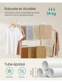 SONGMICS Étendoir à Linge, Séchoir Mobile à 4 Niveaux, avec roulettes, Pliable, 63,5 x 128 x 173 cm, Grande Capacité, Montage Facile, Utilisation Intérieure et Extérieure, Blanc Nuage - Blanc - Voir 4