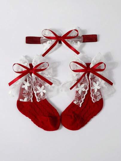1 diadema con lazo decorativa para bebé + 1 pieza de calcetines medianos lindos para recién nacidos - Medias para niños pequeños, regalo de amor para San Valentín