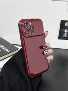 1pc Burgundy Mirror Stand Anti-Fall Phone Case, Minimalist Design, Compatible With IPhone X, XR, XS Max, 11, 12, 13, 13 Pro, 13 Pro Max, 14 Pro Max, 15, 15 Pro, 15 Plus, 15 Pro Max, 16, 16 Pro, 16 Plus, 16 Pro Max, Winter