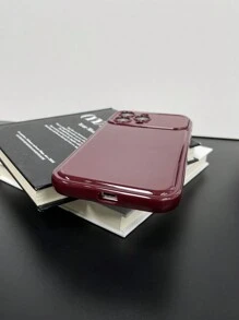 1pc Burgundy Mirror Stand Anti-Fall Phone Case, Minimalist Design, Compatible With IPhone X, XR, XS Max, 11, 12, 13, 13 Pro, 13 Pro Max, 14 Pro Max, 15, 15 Pro, 15 Plus, 15 Pro Max, 16, 16 Pro, 16 Plus, 16 Pro Max, Winter