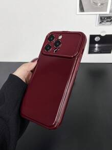 1pc Burgundy Mirror Stand Anti-Fall Phone Case, Minimalist Design, Compatible With IPhone X, XR, XS Max, 11, 12, 13, 13 Pro, 13 Pro Max, 14 Pro Max, 15, 15 Pro, 15 Plus, 15 Pro Max, 16, 16 Pro, 16 Plus, 16 Pro Max, Winter