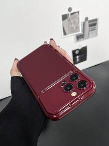 1pc Burgundy Mirror Stand Anti-Fall Phone Case, Minimalist Design, Compatible With IPhone X, XR, XS Max, 11, 12, 13, 13 Pro, 13 Pro Max, 14 Pro Max, 15, 15 Pro, 15 Plus, 15 Pro Max, 16, 16 Pro, 16 Plus, 16 Pro Max, Winter