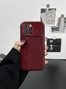 1pc Burgundy Mirror Stand Anti-Fall Phone Case, Minimalist Design, Compatible With IPhone X, XR, XS Max, 11, 12, 13, 13 Pro, 13 Pro Max, 14 Pro Max, 15, 15 Pro, 15 Plus, 15 Pro Max, 16, 16 Pro, 16 Plus, 16 Pro Max, Winter