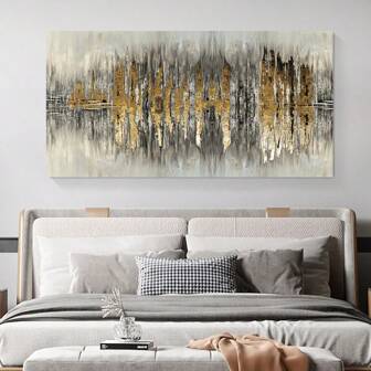 1 件无框抽象金色帆布海报，别致帆布墙艺术，金色和灰色艺术品壁画，适合作为礼物、卧室、办公室、客厅、咖啡厅、酒吧、墙壁装饰、家庭和宿舍装饰