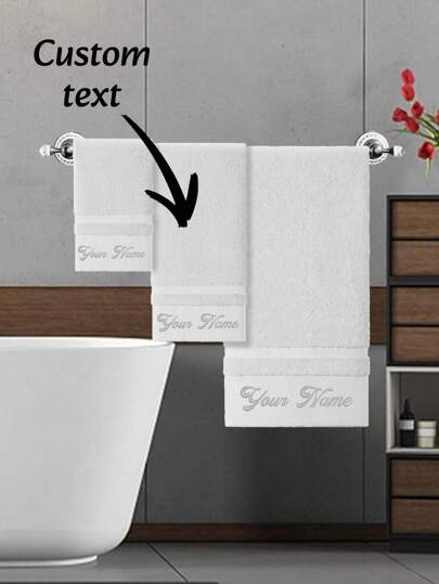 Customized Towels With Name Embroidered, Personalized Monogram Names, Initials Towel Set Color In Gray White Various Set Options, Suitable For Bath Room, Spa, Wedding Gift Washable, Lightweight, Breathable, Cozy, Comfortable, Warm, Soft, Simple Custom, Unique, Personalized Ideal Gifts For Boyfriend, Ideal Gifts For Girlfriend, Ideal Gifts For Dad,Home Textile,Christmas Home Atmosphere,Breathable, Soft