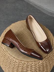 Damesmode Vierkante teen Lage Vamp Colorblock Pumps, Geschikt voor Vakantie, Reizen, Uitje, Vintage Bruin Casual, Marineblauwe Veelzijdige High-End Zwarte Flats