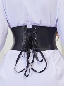 1件装女士复古缎面钢骨束腰短款塑身衣束腰训练下胸束腰塑身衣束腰带 - 黑色 - 查看 6