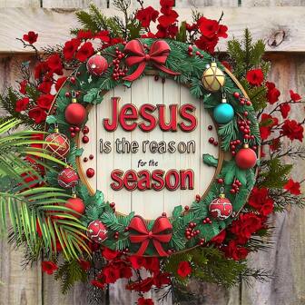 1 件圣诞墙面装饰标牌，耶稣是原因，宗教圣诞节家居标牌，适用于前门门廊圣诞装饰农舍家庭厨房节日派对木质悬挂墙面装饰标牌