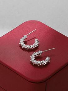 1 Pair Fashionable Asymmetric Silver C-Shaped Hoop Earrings, Minimalist Style Accessory For Women - Small Change - View 8