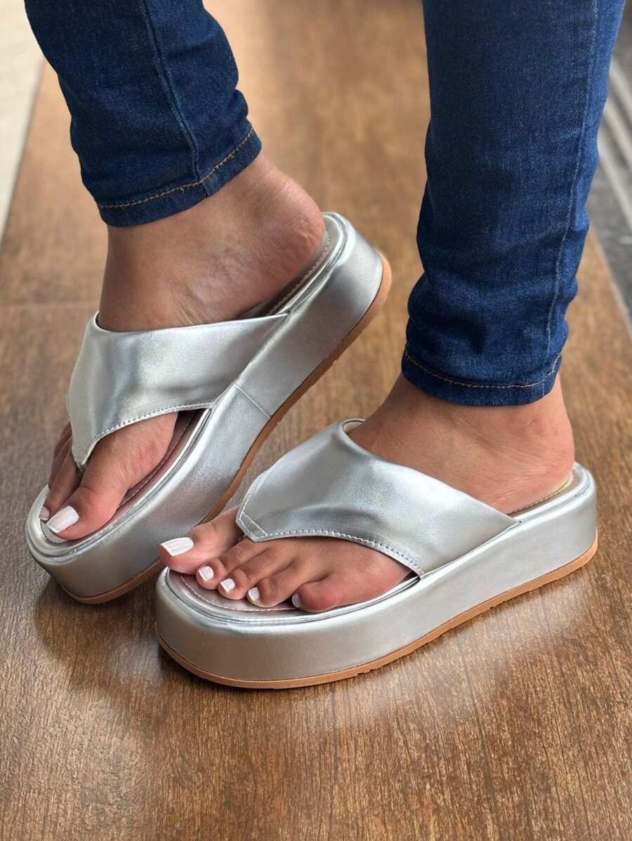 Women's Flatform Flip-Flop Sandal Elegance And Comfort - 銀色 - 查看 1
