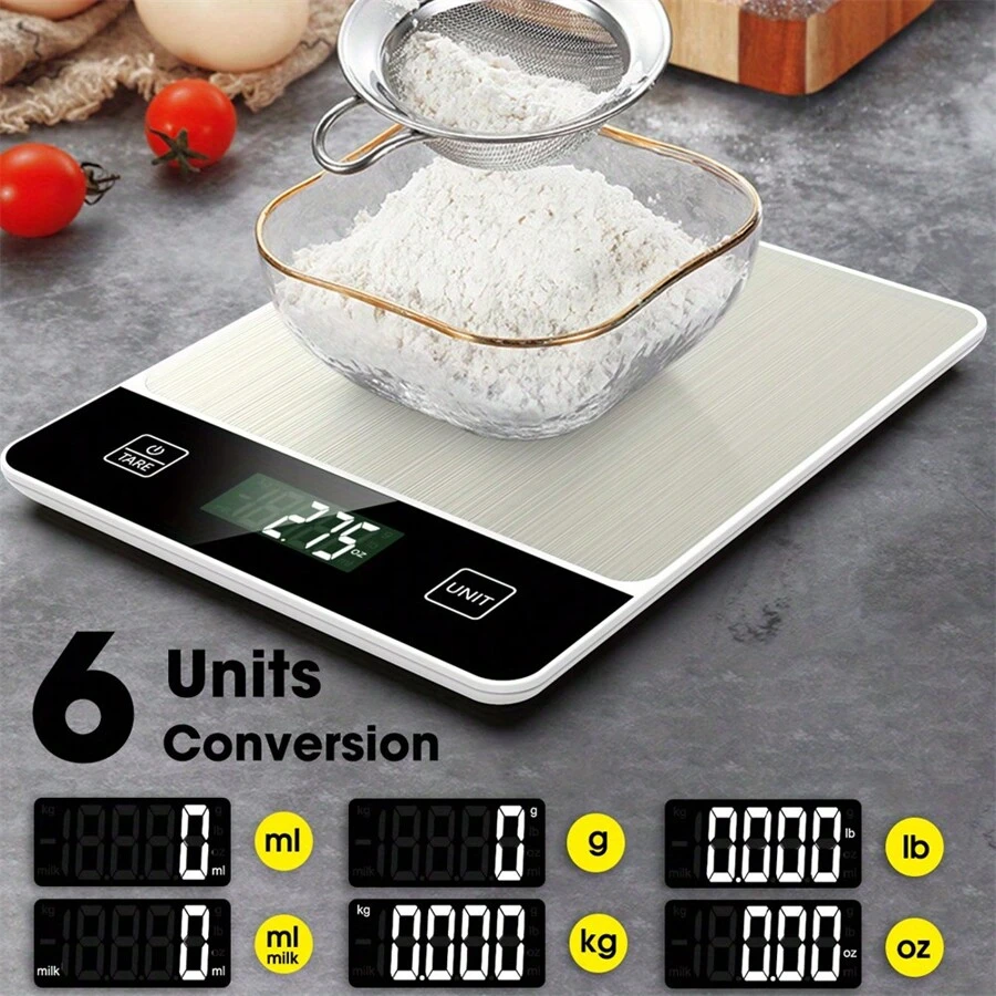 Digital Food Scale 10kg/22lb - Precise 1g/0.04oz Graduation Kitchen Scale For Baking & Cooking, Stainless Steel With Tare Function.Requires 2*AAA Batteries For Power Supply(Batteries Not Included).