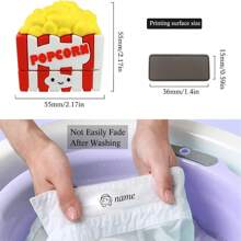 [Custom]1pc Personalized Name Stamp For Clothing Waterproof Custom Stamp Fabric Stamp Self-Inking Clothing Stamp 36 Patterns 4 Style,Happy Food Engraving" Children's Clothing Name Stamp Set With Integrated Ink Pad, Durable PE Material, English Inscription - Glue Dripping Process, Includes Burger, Fries, Juice Box Shapes,English Lettering,Back To School Seasons - Juice - View 7