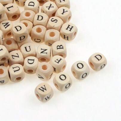 50-200pcs Mixed Letter Wooden Beads, Suitable For DIY Bracelets, Necklaces, Jewelry Making, Crafts, Party & Holiday Decorations, No Feathers, Versatile Use, Non-Electric (Random Letters)