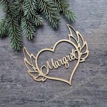 1 đồ trang trí trái tim cánh thiên thần bằng gỗ có tên tùy chỉnh - Đồ trang trí cây thông Noel lưu niệm, đồ trang trí treo khắc kỷ niệm tình yêu - Nhiều màu - Xem 6