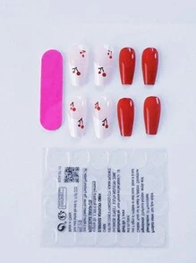 24 件中长芭蕾、法国樱桃、亮面指甲油套装，含果冻胶和指甲锉，适合女士和女孩日常佩戴 - 彩色 - 查看 4