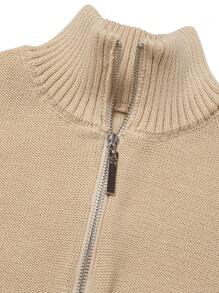Men's Solid Color High Neck Half Zip Casual Versatile Long Sleeve Sweater - Khaki - View 3