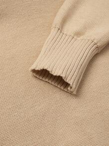 Men's Solid Color High Neck Half Zip Casual Versatile Long Sleeve Sweater - Khaki - View 5