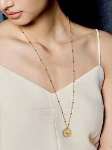 1pc Stainless Steel 18K Gold Plated Sun Star Pendant Necklace, Fashion Elegant Gift For Daily Decoration And Street Style