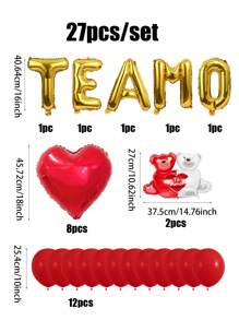 Bộ 27 bóng bay chữ "TE AMO" màu vàng kim, bóng bay "I Love You", bóng bay hình trái tim ôm gấu nhỏ màu đỏ trắng, bóng bay hình trái tim màu đỏ, thích hợp cho cầu hôn, đám cưới, trang trí kỷ niệm, tiệc Valentine. - Nhiều màu - Xem 2