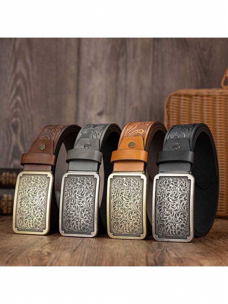 Gleebuy 1pc Fashionable Carved Pattern Belt For Men With Embossed Phoenix Tail Print And Large Buckle Boho Halloween Casual, Business, Boyfriend Husband Father Dad Men Gift, Daily Wear, Fashion, Teen, Outdoor, Vacation, Athletic, Travel, Street, Boho, Vintage Fall, Autumn, Halloween Autumn-Winter Accessories,Suitable For Teens, Youth,Men,Casual, Outdoor, Athletic, Vacation, Graduation Gifts, Birthday, Daily Wear - Multicolor - View 1