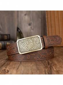Gleebuy 1pc Fashionable Carved Pattern Belt For Men With Embossed Phoenix Tail Print And Large Buckle Boho Halloween Casual, Business, Boyfriend Husband Father Dad Men Gift, Daily Wear, Fashion, Teen, Outdoor, Vacation, Athletic, Travel, Street, Boho, Vintage Fall, Autumn, Halloween Autumn-Winter Accessories,Suitable For Teens, Youth,Men,Casual, Outdoor, Athletic, Vacation, Graduation Gifts, Birthday, Daily Wear - Multicolor - View 5
