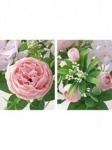 蓝色丝绸花束人造森林绣球牡丹花蕾婚礼新娘手捧花家居花园桌面插花装饰 - 彩色 - 查看 9