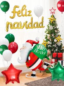 34 件/套金色“Feliz Navidad”圣诞老人装饰气球，包括红色和绿色星形气球、铝箔气球，适用于圣诞派对装饰、新年派对、圣诞节道具、拍照亭背景、圣诞家庭派对用品 - 彩色 - 查看 5
