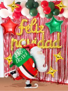 34 件/套金色“Feliz Navidad”圣诞老人装饰气球，包括红色和绿色星形气球、铝箔气球，适用于圣诞派对装饰、新年派对、圣诞节道具、拍照亭背景、圣诞家庭派对用品 - 彩色 - 查看 4