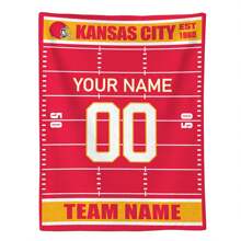 1pc Customized Flannel Blanket With Football Themed Personalized Design - Includes City, Name And Number - Football Style Decorative Gift Idea For Male, Female, Boy Football Fans