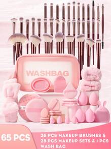 26/27/28/29/54/55/64/65Makeup Tools Set Including:1pc Multi-Functional Zipper Toiletry And Cosmetic Bag Waterproof+26/36PCS Makeup Brush Set+4PCS Makeup Sponges+4PCS Mini Makeup Sponges+8PCS Triangle Powder Puffs+4PCS Mini Air Cushion Powder Puffs+1pc Facial Cleansing Sponges+1pc Circular Powder Puffs+1pc Facial Cleansing Brush+1pc Hairband+2PCS Hand Bowl Strap+2PCS Makeup Brush Cleaning Tools - 彩色 - 查看 16