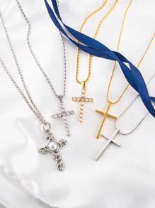 1 件时尚百搭潮流 18K 镀金不锈钢吊坠项链，带方晶锆石，男士休闲派对配饰 - 彩色 - 查看 3