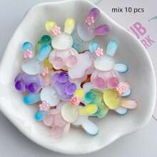 10pcs Assorted Resin Rainbow Rabbit DIY Accessories - Earrings, Hair Clips, Jewelry, Stationery, Phone Cases, Keychains, Charms, Fridge Magnets, Craft Supplies, Includes Double-Sided Adhesive