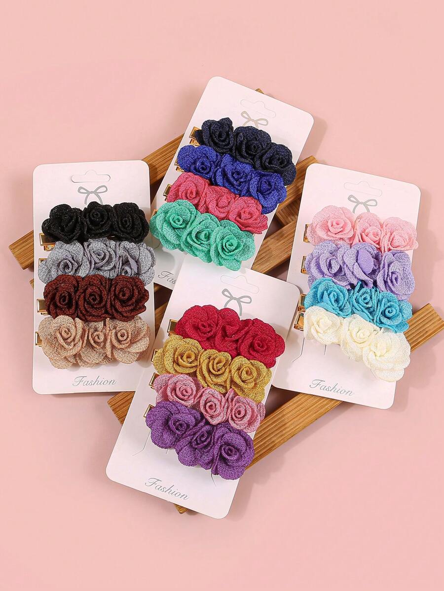 Bộ 4 kẹp tóc trẻ em kẹp tóc hoa mini dễ thương phụ kiện tóc tạo kiểu và dự tiệc - Nhiều màu - Xem 1