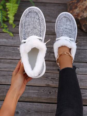 Fall/Winter 2025 Plush Lined Women's Slip-On Loafers, Fuzzy Warm Slouchy Shoes, Low-Top Snow Boots