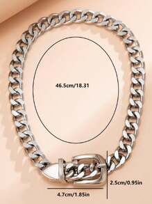1pc Punk Heavy Metal Chain Necklace With Oversized Belt Buckle Pendant, Gothic Hip-Hop Style - Multicolor - View 6