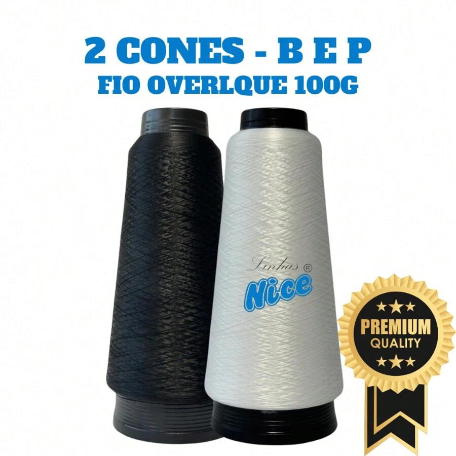 NICE LINES Kit 2 Overlock Thread 100g EACH - For Overlock Machine - White, Black And Colored. - 1 白色 1 黑色 - 查看 1