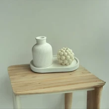 Bubble 3-Piece Decorative Kit - Oval Tray + Vase + Candle - Handmade 100% Plaster And Cement - 白色 - 查看 2