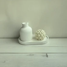 Bubble 3-Piece Decorative Kit - Oval Tray + Vase + Candle - Handmade 100% Plaster And Cement - 白色 - 查看 4