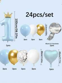 24pcs/Set 1st Birthday Crown Foil Balloons Boy Girl Party Decorations