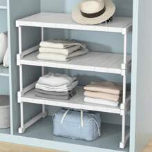 Adjustable White Wardrobe Rack Shelf Storage Organizer With Bracket For Cabinet, Closet, Shoe Rack Bedroom, Organizer, Home Storage, For White T-Shirt Women, Black Pants Women, Ladies Winter Clothes, Dress, Winter Clothes For Ladies, Elegant Woman Dresses, White Shirt For Ladies, Long Sleeve, White Jumpsuit For Women, Spring Dresses For Women, Spring Outfits For Women, Spring, Spring Clothes, Minimalist, Summer Tops Storage - Red and White - View 1