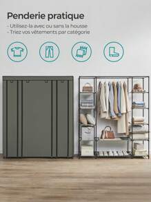 SONGMICS Armoire en Tissu 12 avec Tringle à vêtements et étagères - Armoire Solide pour Chambre à Coucher, Dressing, 150 x 45 x 175 cm, Vert Olive - Vert olive - Voir 3