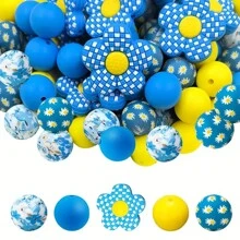40pcs Silicone Beads DIY Keychain Set - Colorful Round, Cross, Sunflower And Hexagon Shapes, Suitable For Necklaces, Bracelets And Crafts Valentines
