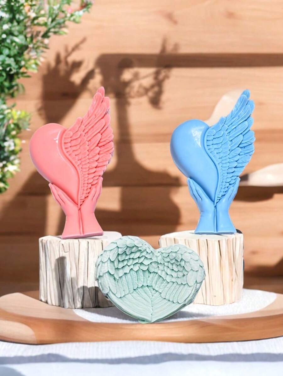 1pc Love Wings Silicone Mold para vela de aromaterapia artesanal com decoração de asas em forma de coração - branco vermelho - Ver 1