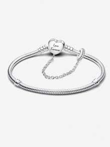 1 pièce Bracelet glamour en argent sterling 925 à perle en forme de cœur et en os de serpent de 16-22 cm pour femmes. Cadeau pour petite amie. Bijoux de qualité pour dames. Cadeau de la Saint-Valentin